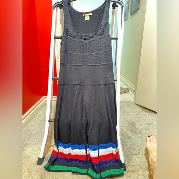 Black Sleeveless Dress with Colorful Hem. Size Large. - Picture 2 of 5